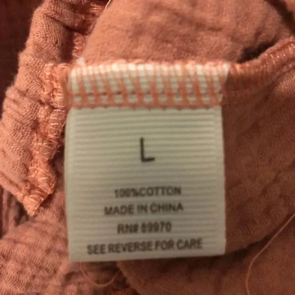 Eden & Olivia 100% Cotton Blush Pink Gauzy Top with Tie back Women's size Large - Picture 9 of 9